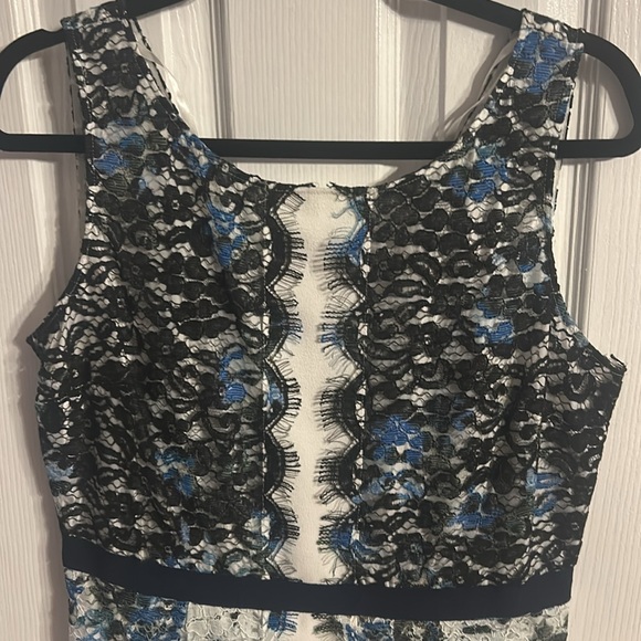 Worn once! White with black and blue lace detail dress. - Picture 2 of 4
